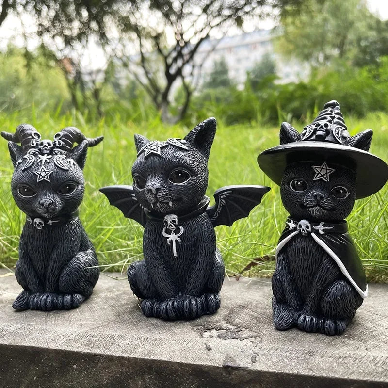 Garden Witch Cat Sculptures